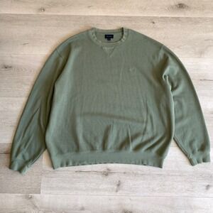 Faconnable Mens XL Sage Green 100% Cotton Ribbed Crewneck Sweater Logo RN 125990